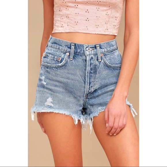 Agolde Pants - AGOLDE Parker Light Wash Distressed High-Waisted Shorts
